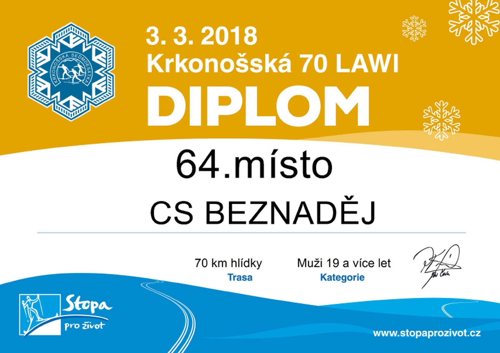 Diplom CS Beznaděj K70-2018